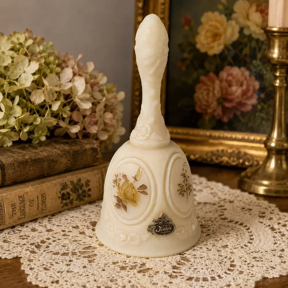 Vintage Fenton Chocolate Rose Satin Custard Glass Bell Signed Pam Bibbee